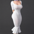 ICE TOYS IC1026 white fishtail miniature dress with lilac long neck ribbon on display figure; dress and ribbon only