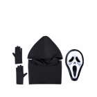 Ghostface robe, black gloves and optional mask laid out