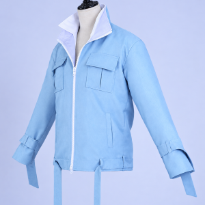 Light blue Eiden cosplay zip-front jacket with tall collar and long hem straps