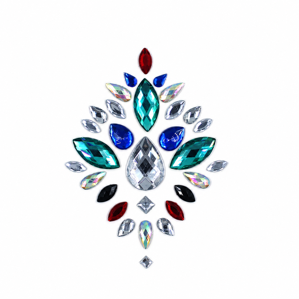 Jewel-tone flourish adhesive rhinestone body decoration