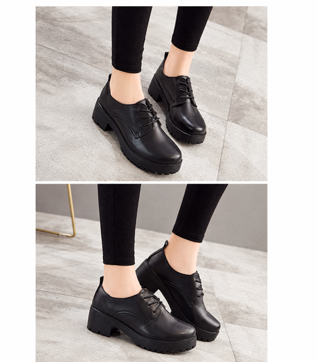 Low black lace-up cosplay shoes with raised lug sole