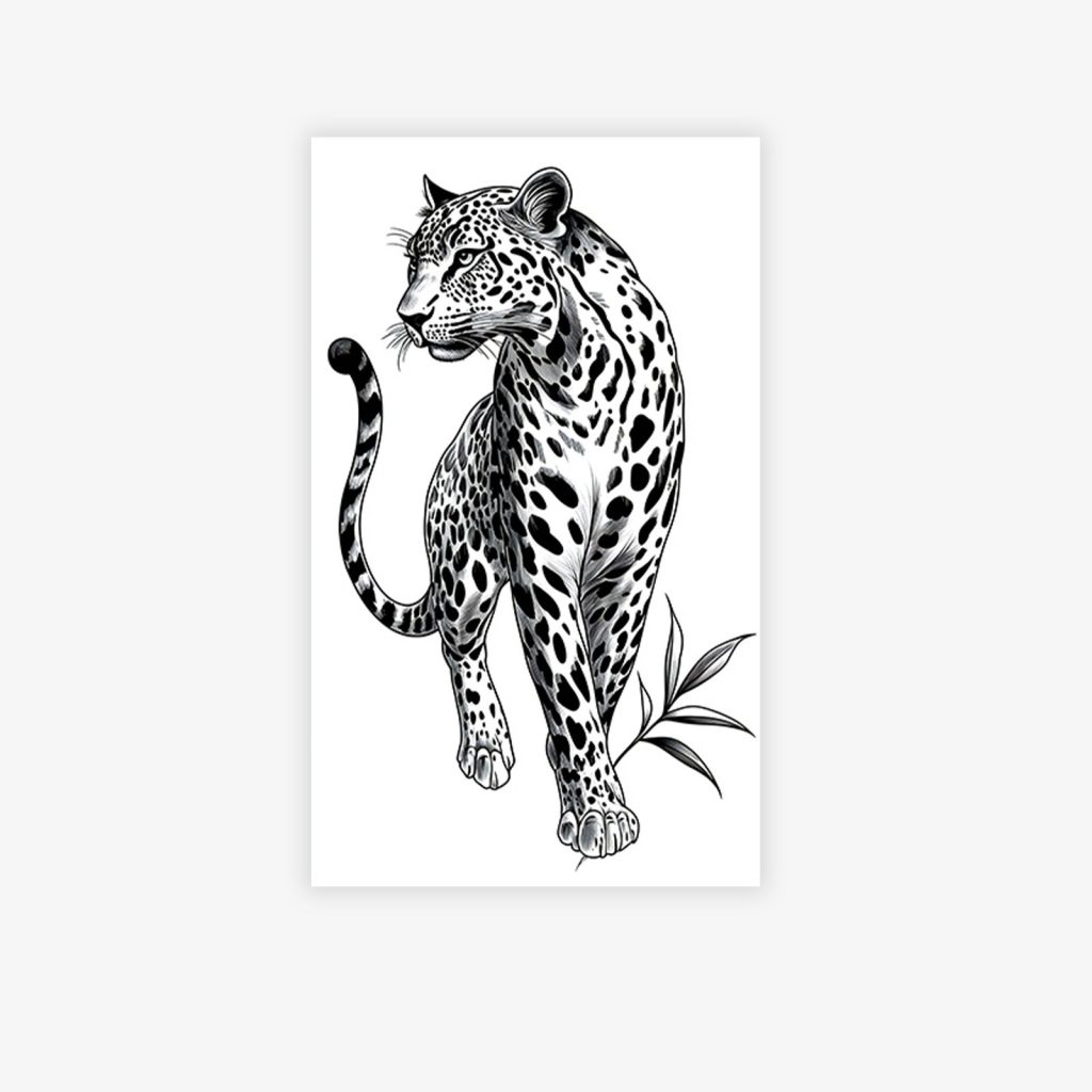 Walking spotted leopard temporary tattoo sheet