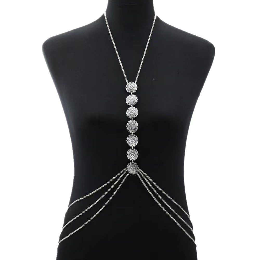 Seven-Medallion Layered Body Chain — Silver-colored