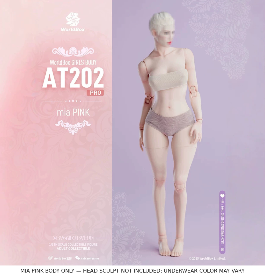 WorldBox AT202pro Mia Pink articulated 1:6 base body; head sculpt not included; random-color underwear set