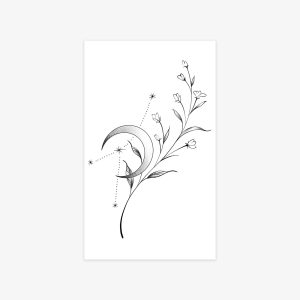 Black crescent moon wildflowers and dotted star transfer sheet
