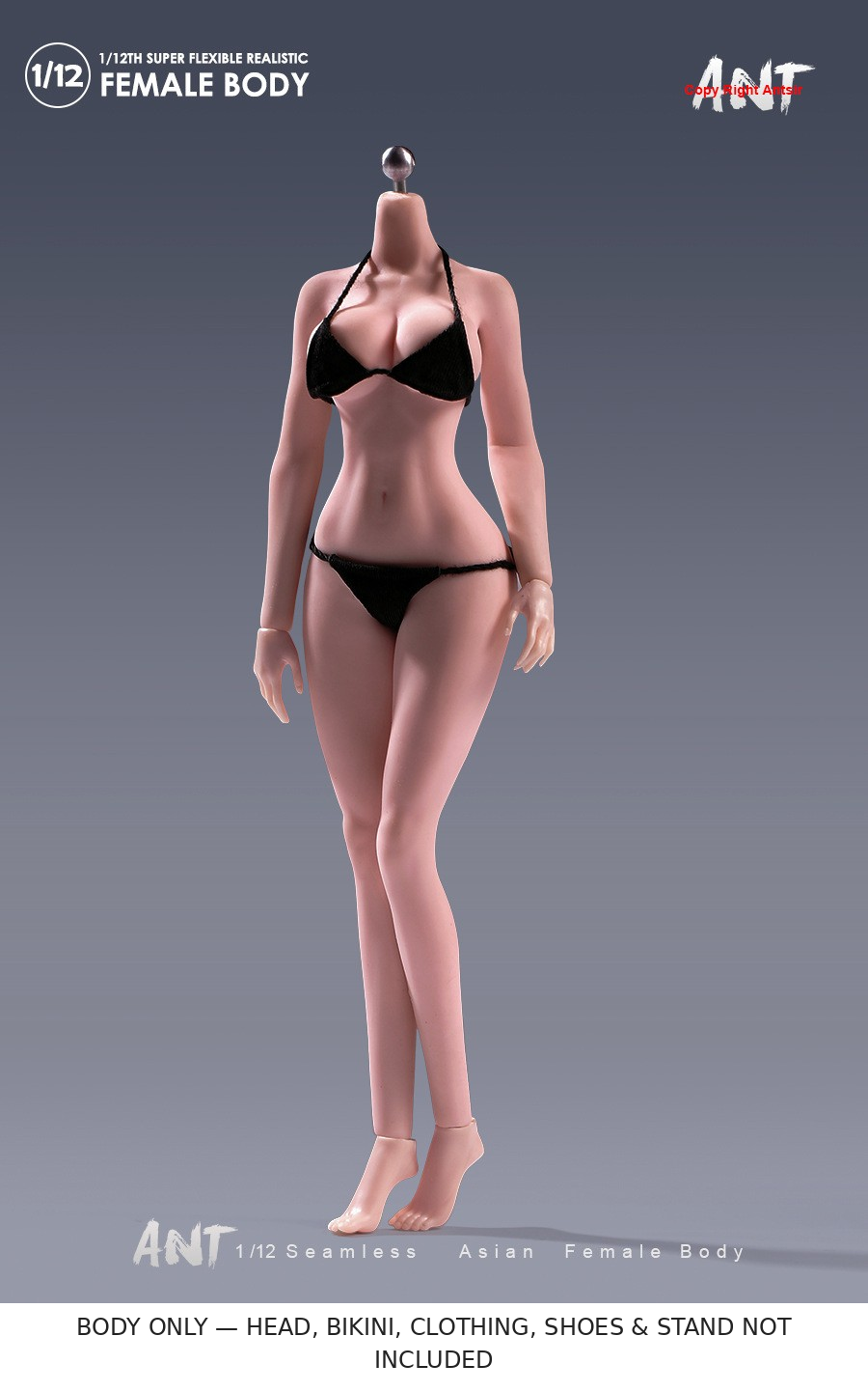 N306M wheat-tan skin 1:12 headless articulated figure base body; pictured bikini not included