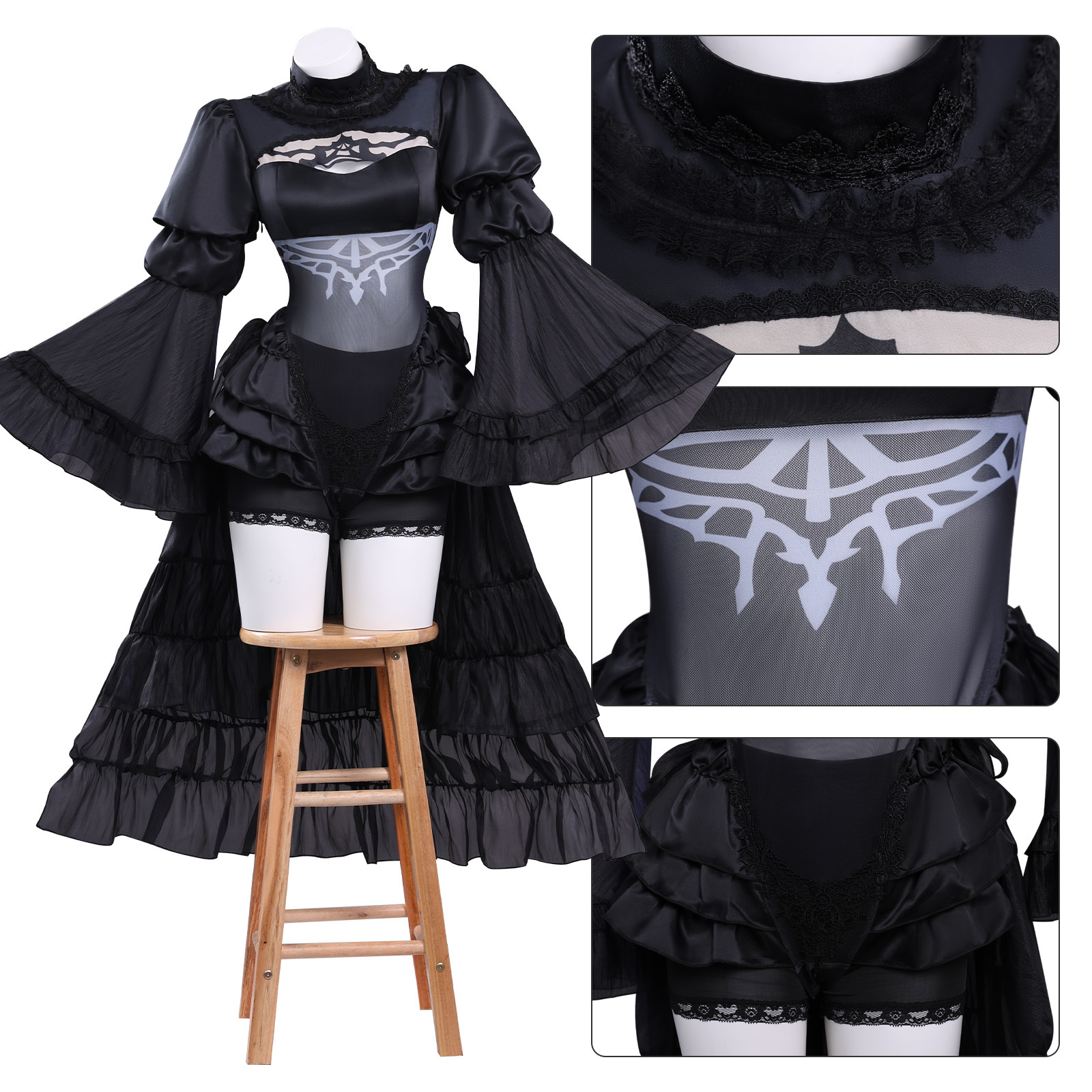 NieR:Automata 2B black bridal costume front and detail views