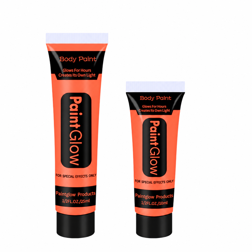 Orange body paint tube illustration showing 25ml and 10ml volume options, not an included pair