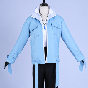 Eiden cosplay outfit with blue jacket, white shirt, black trousers and pendant
