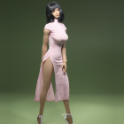 JO24X-02C pink miniature cheongsam dress on display figure; figure not included