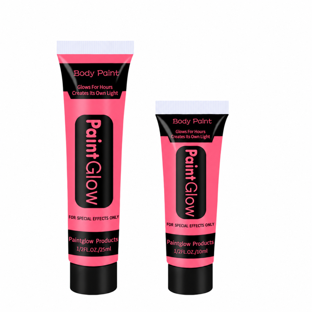 Pink body paint tube illustration showing 25ml and 10ml volume options, not an included pair