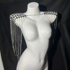 Square-Plate Fringe Shoulder Jewelry — Silver-colored