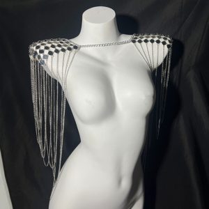 Square-Plate Fringe Shoulder Jewelry — Silver-colored