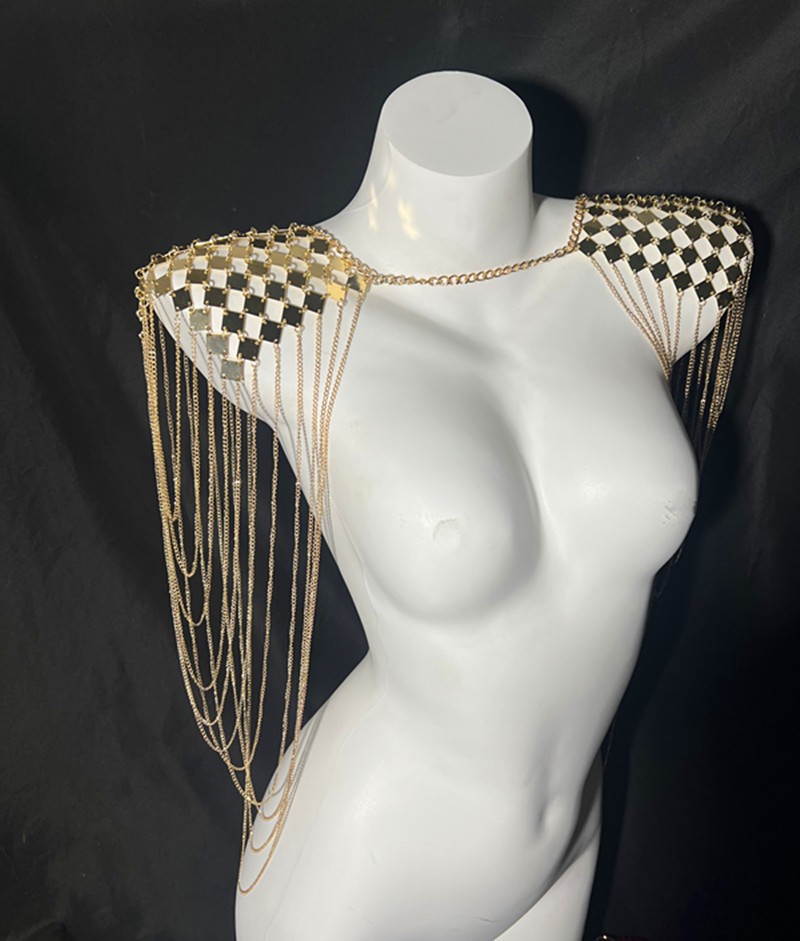Square-Plate Fringe Shoulder Jewelry — Gold-colored