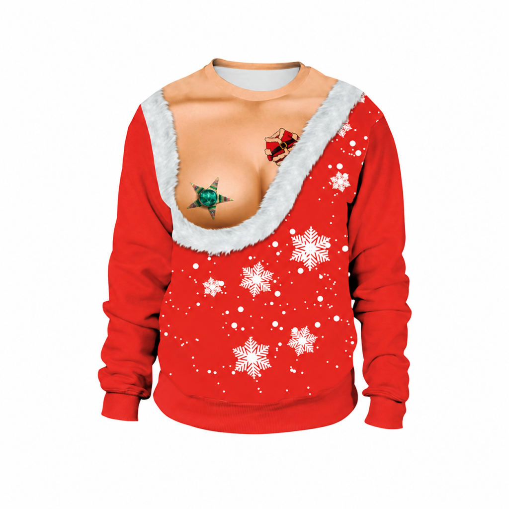 Red snowflake Santa print illusion Christmas crewneck