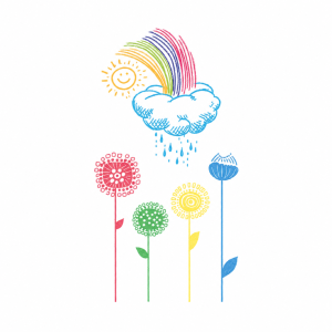 Rainbow cloud smiling sun and colored flowers temporary tattoo sheet