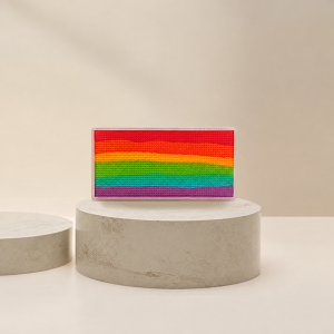 Single rainbow split-cake face paint with six color bands
