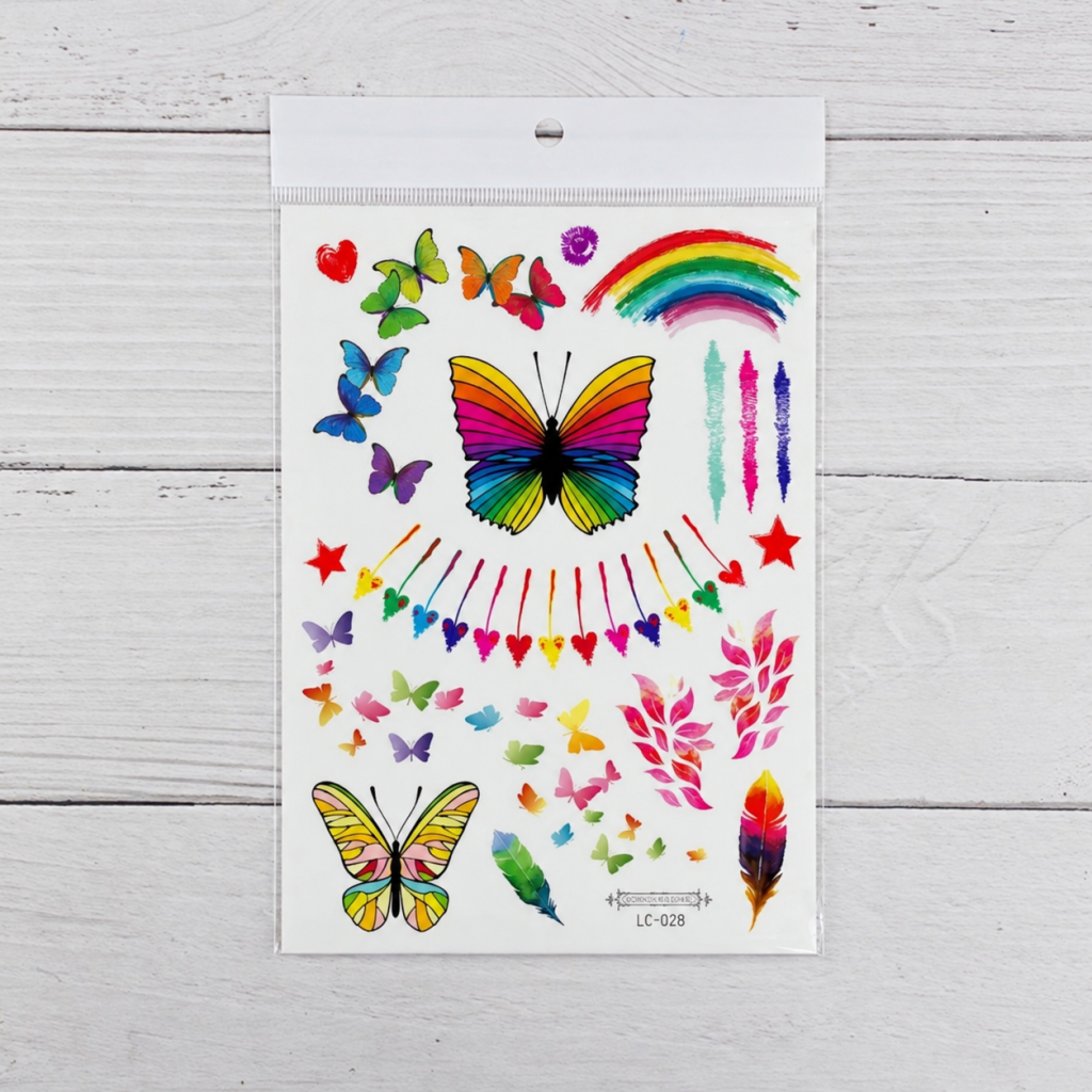 Rainbow butterfly heart and feather body transfer sheet