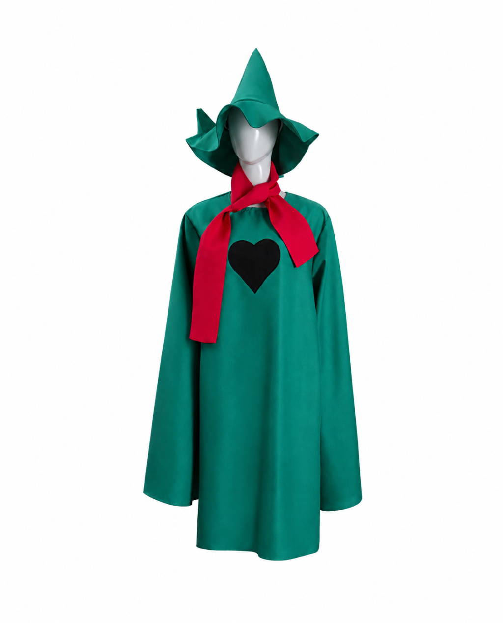 Ralsei green heart robe, horned hat and red scarf