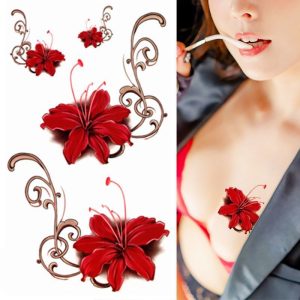 Red spider lilies and ornamental swirls temporary tattoo print