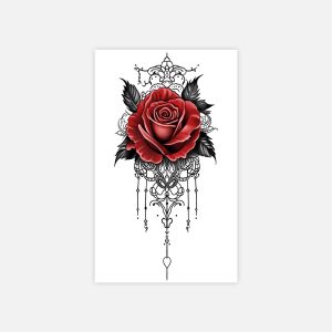 Red rose and black lace ornament tattoo sheet