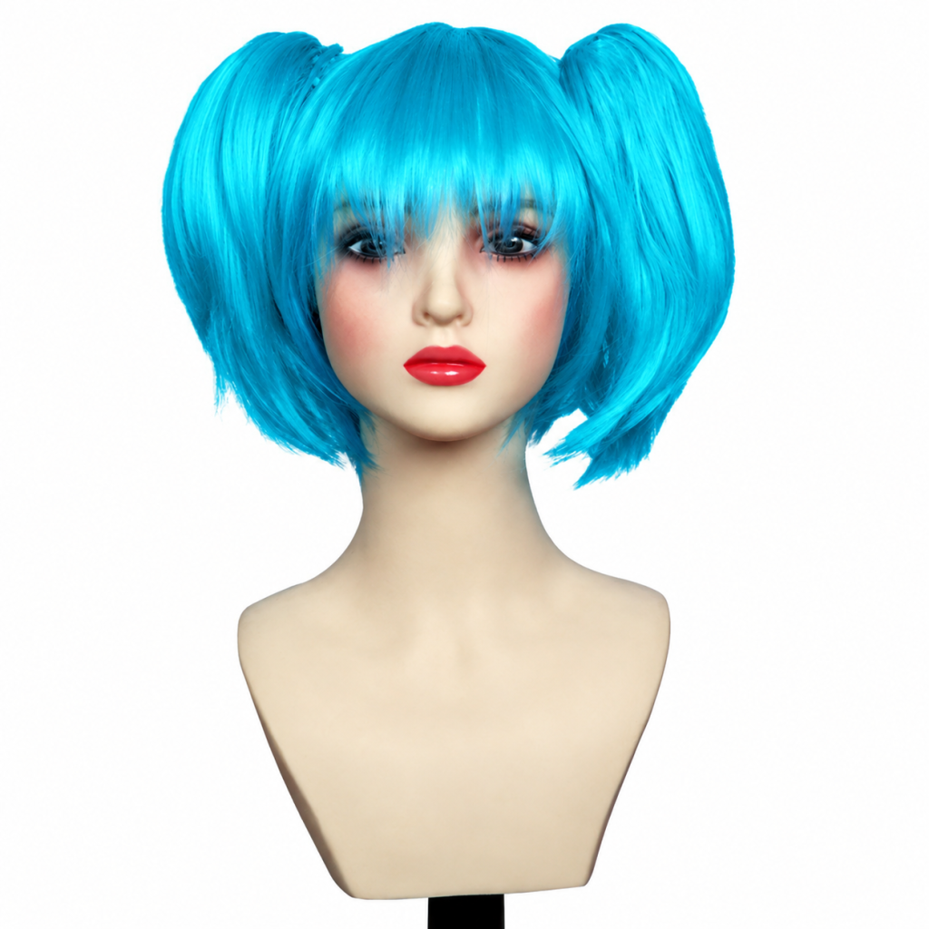 Sally Face bright blue twin-pigtail wig front