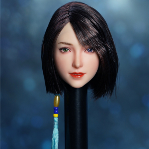 SUPER DUCK SDH024 Style A head sculpt, short dark bob, contrasting eyes and blue tassel; head only