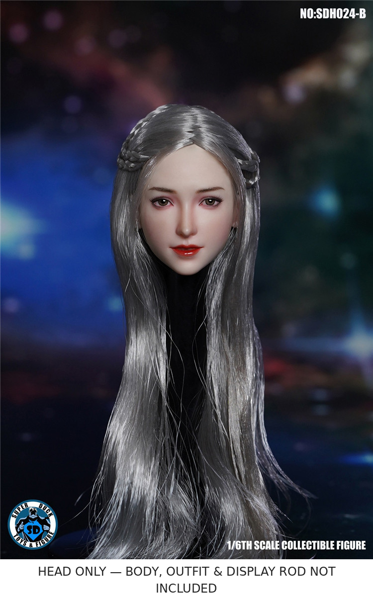 SUPER DUCK SDH024 Style B head sculpt with long silver-gray hair and braids; head only