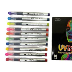 Ten capped UV face and body paint markers with retail box