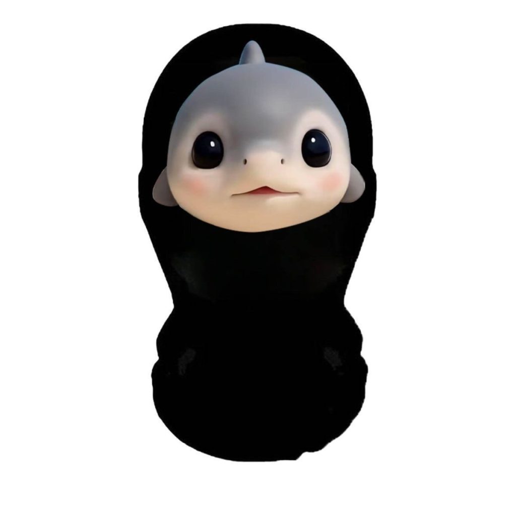 Cute gray shark-face printed black headcover