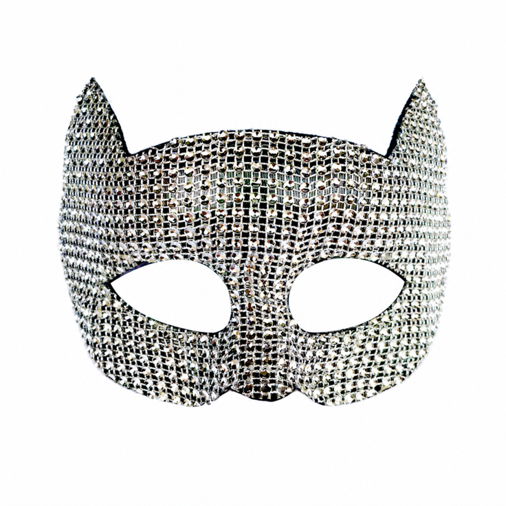 Silver rhinestone cat masquerade mask front