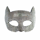 Silver rhinestone cat masquerade mask front