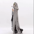 Silver-grey tattered hooded cloak, side drape