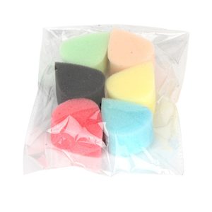 Bagged set of six colored teardrop face-paint sponges