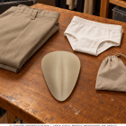 AI concept of Nude smooth triangular insert with folded costume clothing