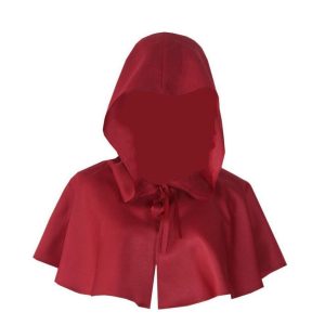 Burgundy hooded short capelet with neck ties