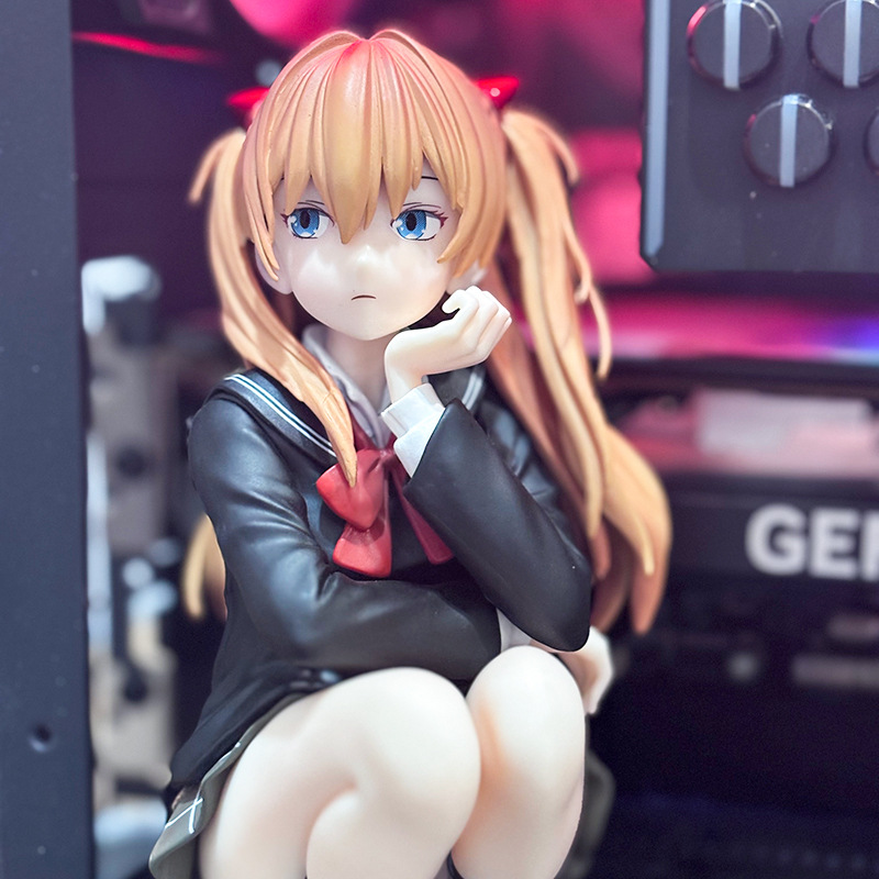 Close-up of Asuka figure face and red hair ribbons; computer setting not included