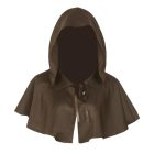 Brown hooded short capelet with neck ties