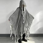 Green ragged hooded reaper cape worn with shredded hems
