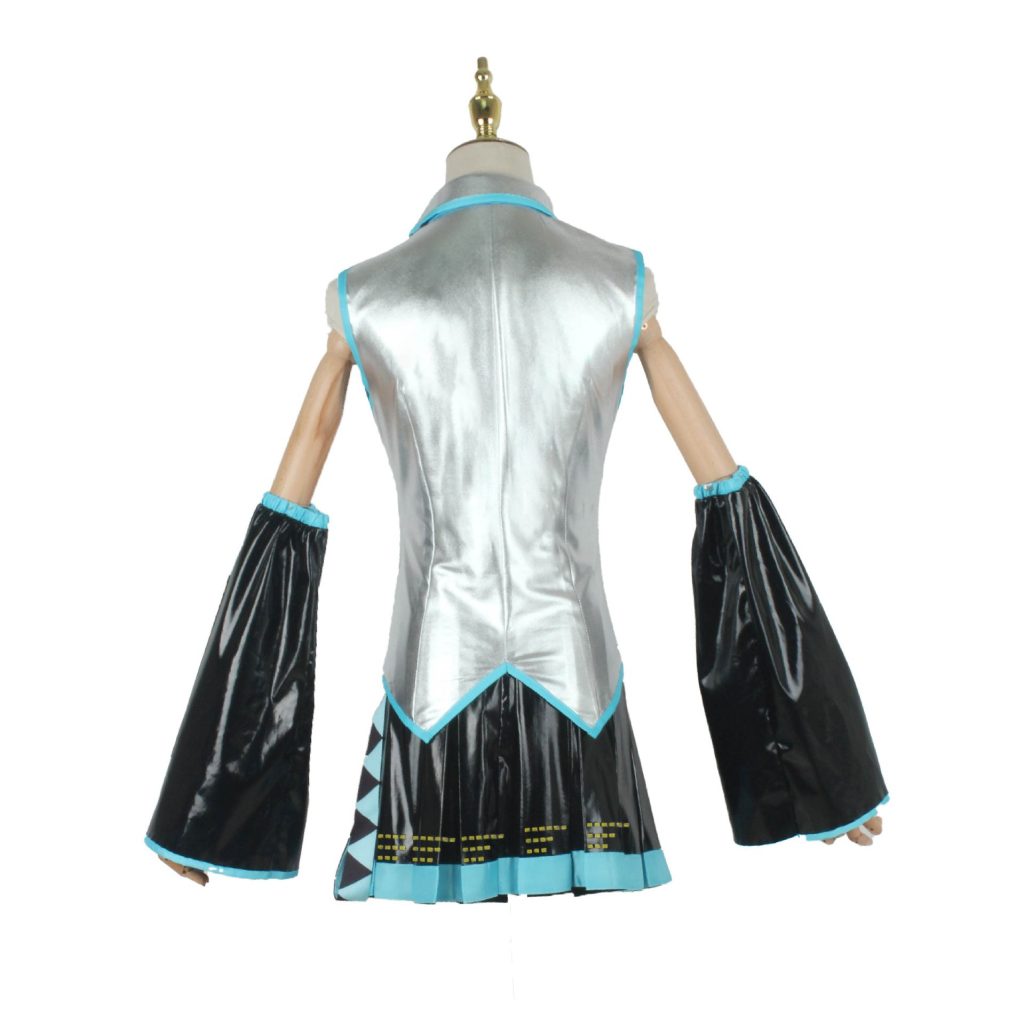 Rear of Hatsune Miku silver-white costume with turquoise-trimmed skirt