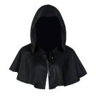 Black hooded short capelet with neck ties