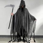 Grey ragged hooded reaper cape spread wide