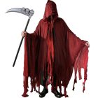 Red tattered hooded cape worn with separate skull scythe