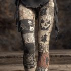 Sepia Halloween collage leggings with pumpkin and star patches