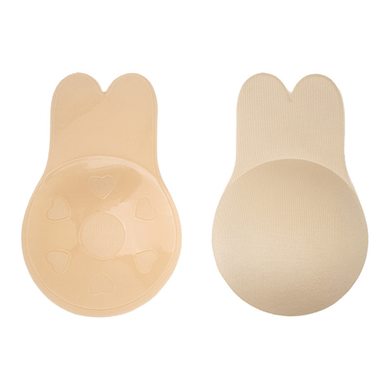 Nude rabbit-ear adhesive bra pad front and reverse