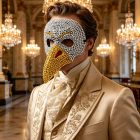 Silver eagle masquerade mask styled with formal attire