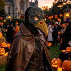 Gunmetal eagle masquerade mask styled at Halloween