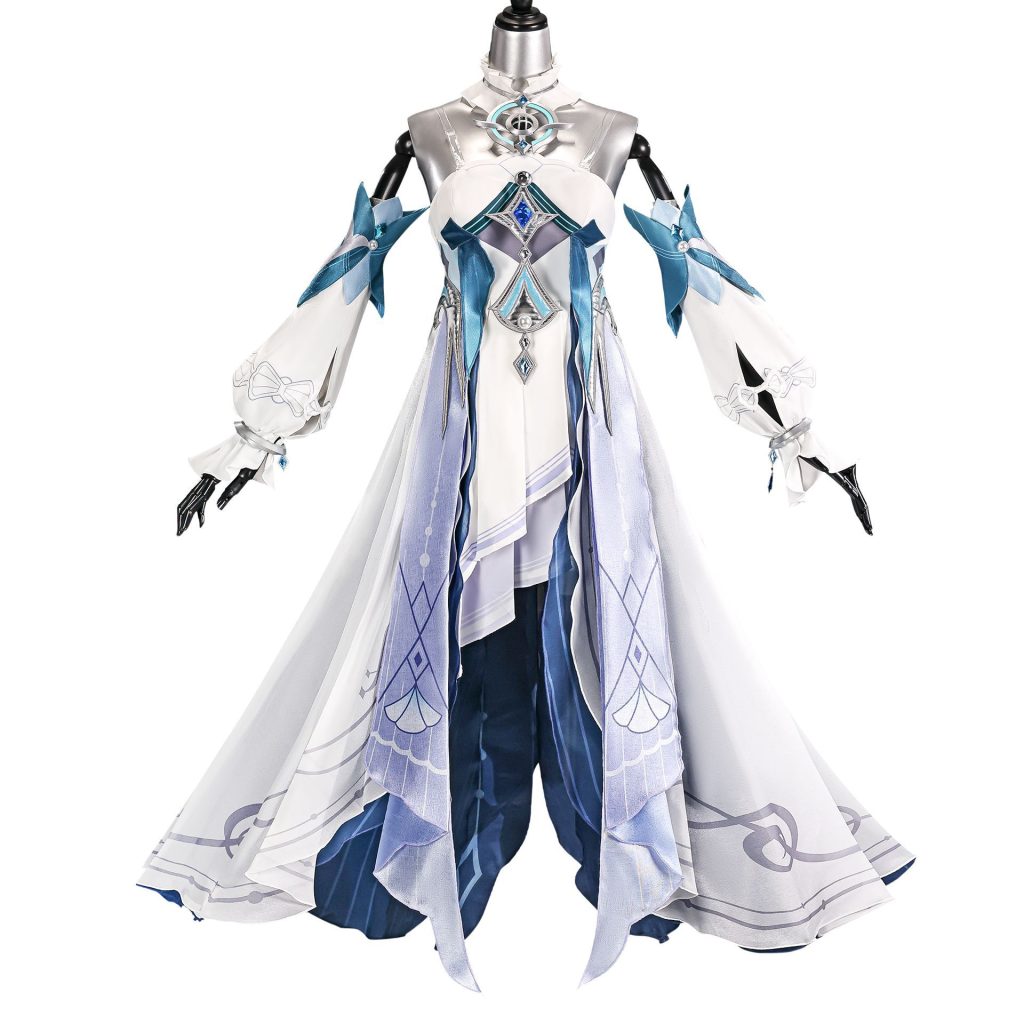 Vodyanitsa blue and white cosplay costume front view on mannequin