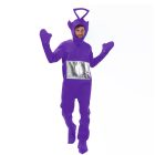 Adult purple antenna costume with triangular headpiece and silver belly panel