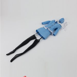 ACG26-M07-10 A blue miniature flight attendant jacket skirt hat and neck bow; photographed hosiery not included